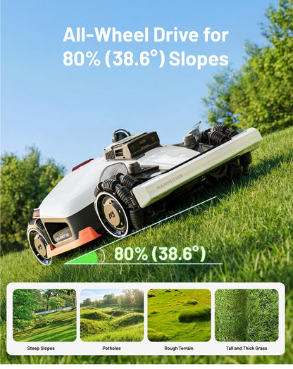 Mammotion LUBA 3 AWD 5000H Robot Lawn Mower with Garage (Ship Separately), 1.25 Acres, 360° LiDAR+NetRTK+AI Vision, All-Wheel-Drive for 80% Slopes, 50 Multi-Zone Management, Cutting Height 2.2"-4.0"
