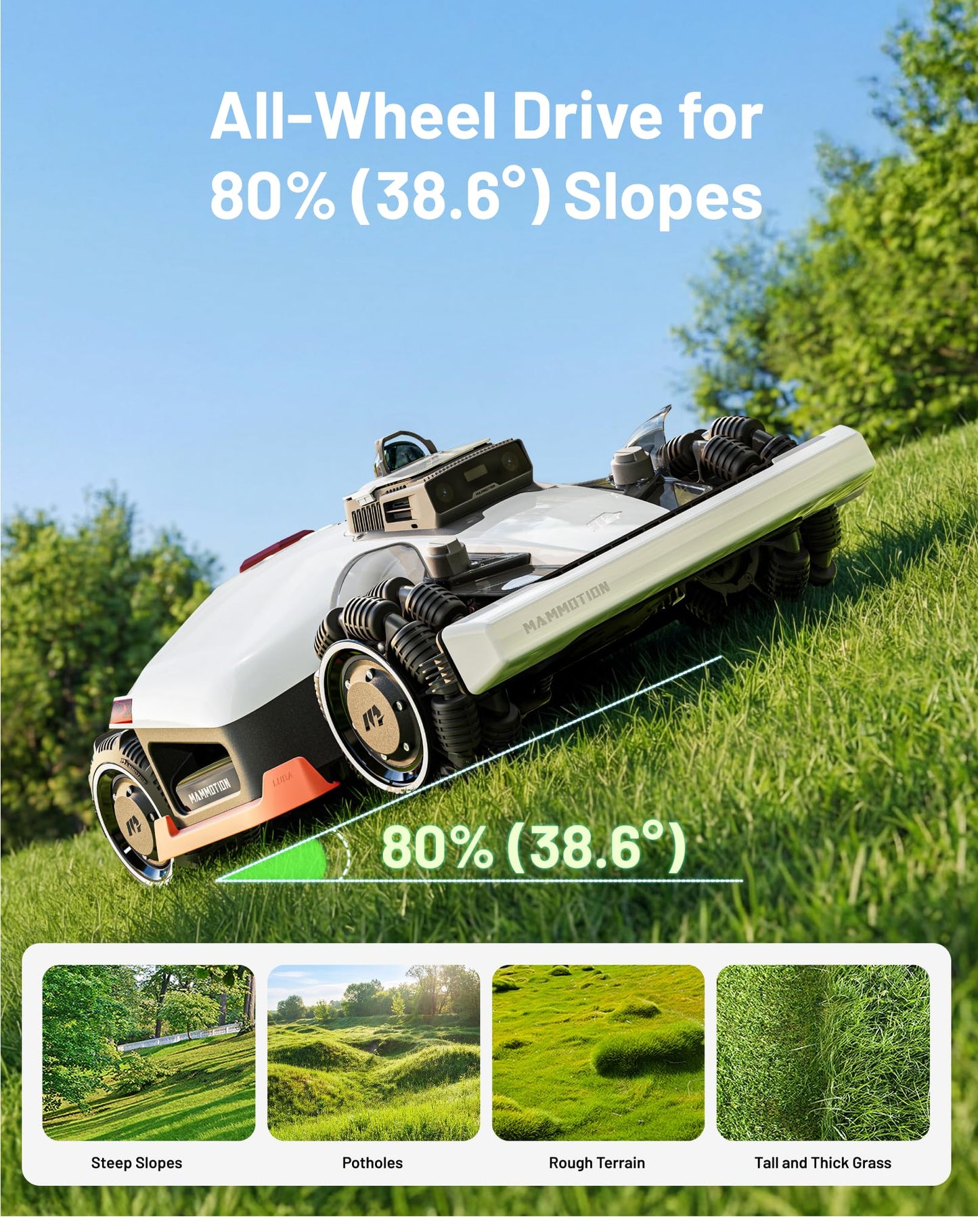 Mammotion LUBA 3 AWD 5000H Robot Lawn Mower with Garage (Ship Separately), 1.25 Acres, 360° LiDAR+NetRTK+AI Vision, All-Wheel-Drive for 80% Slopes, 50 Multi-Zone Management, Cutting Height 2.2"-4.0"