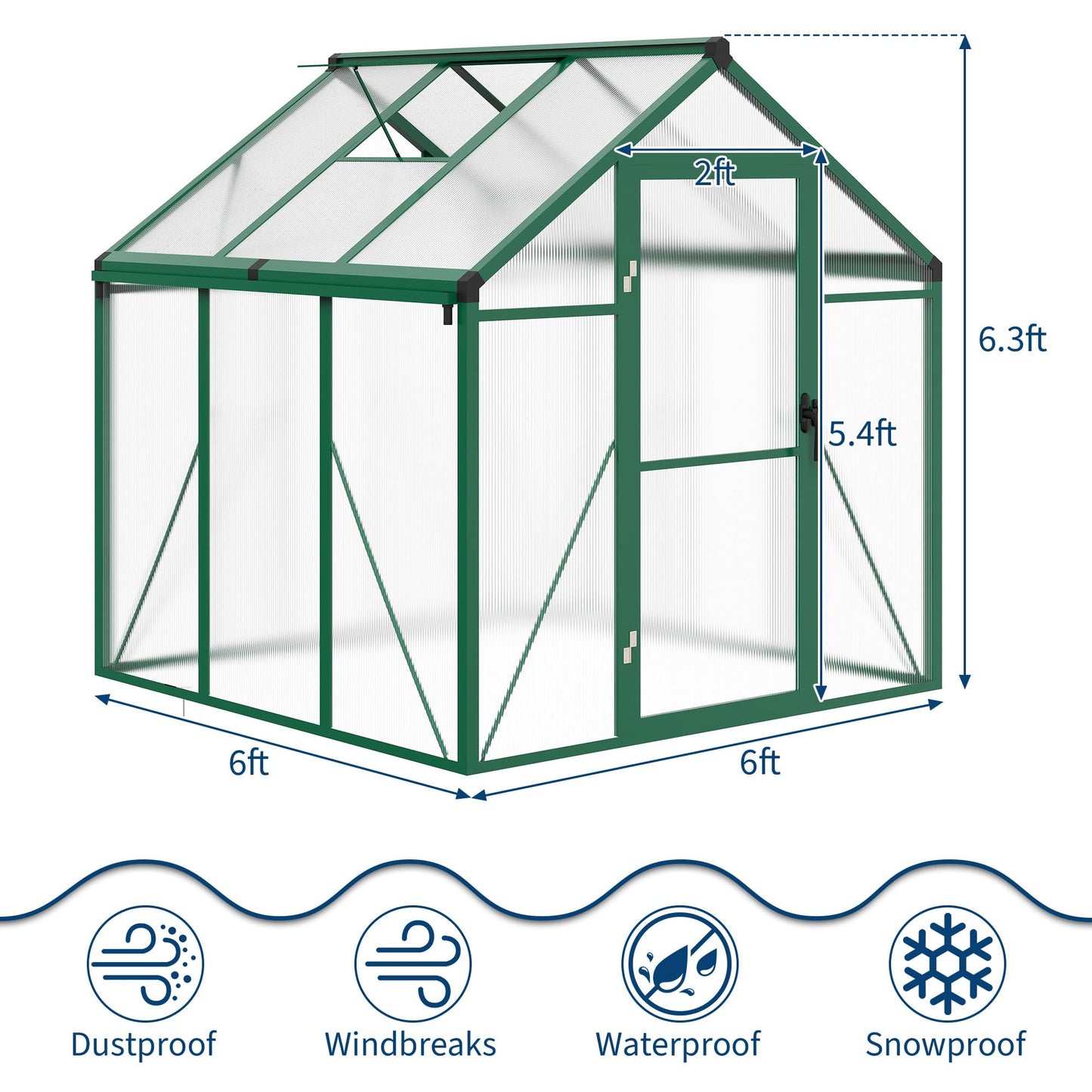 IDEALHOUSE 8×10 FT Greenhouse, Large Walk in Greenhouses for Outdoors and Garden Planting, Polycarbonate Greenhouse with Enhanced Aluminum Frame, Green Houses with Quick Setup Structure and Roof Vent