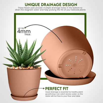 Utopia Home Plant Pots Indoor with Drainage Holes – Set of 5 White Plastic Flower Pots (7/6.6/6/5.3/4.8 Inch) – Modern Planters for Indoor Plants, Room & Office Décor, Great Stocking Stuffers