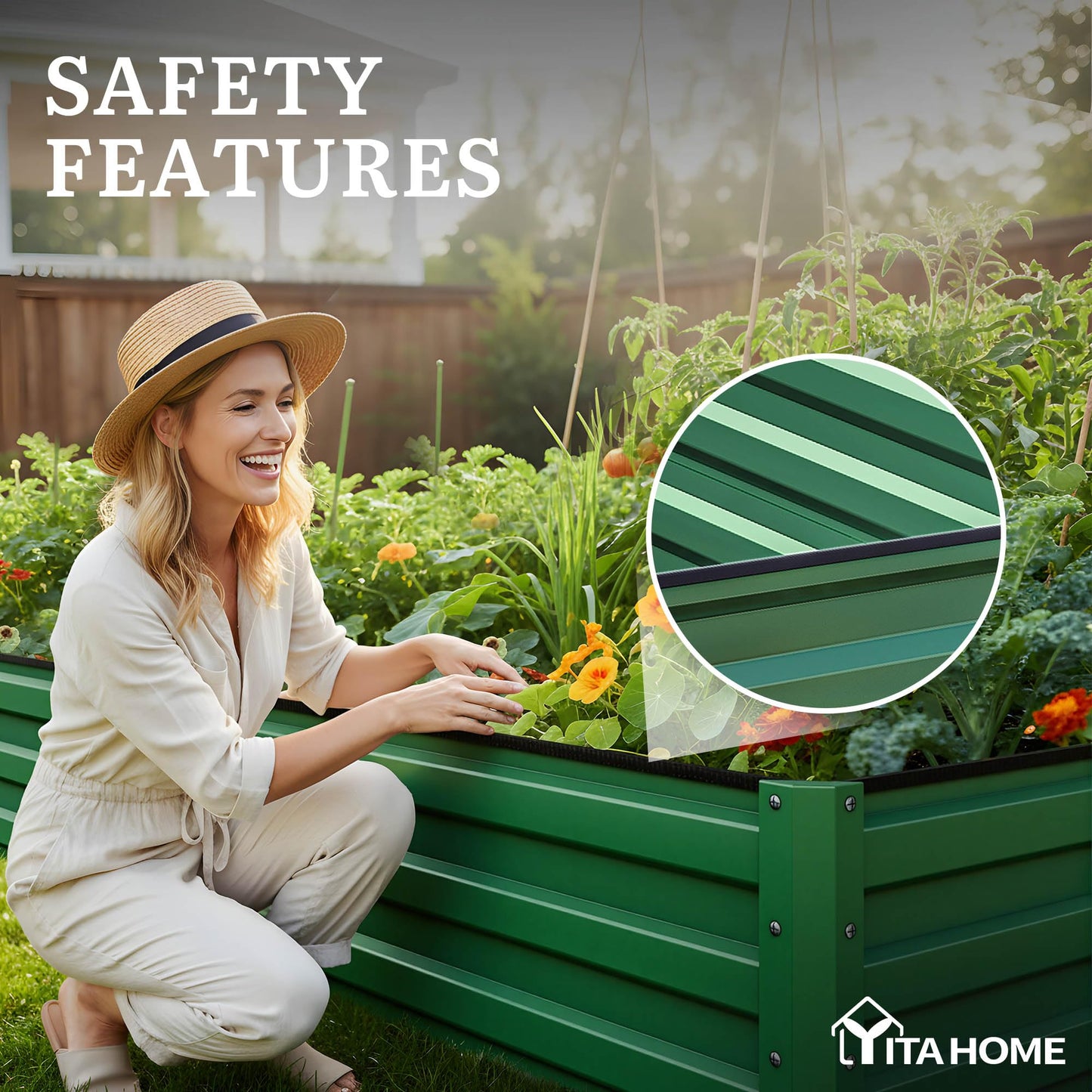 YITAHOME 6pcs 8x4x2 ft Galvanized Raised Garden Bed Kit, Large Metal Planter Box with Gloves, Safety Rubber & Support Rod, Outdoor Flower Bed for Plants Vegetables, Green