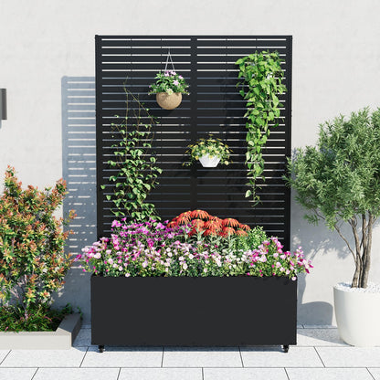 GarveeLife Metal Planter Box with Trellis, 71"x47"x16" Raised Garden Bed for Climbing Plants, Vegetables, Vines, Privacy Planters for Patio with Drainage Holes, 15.7" Deep Planting Bed