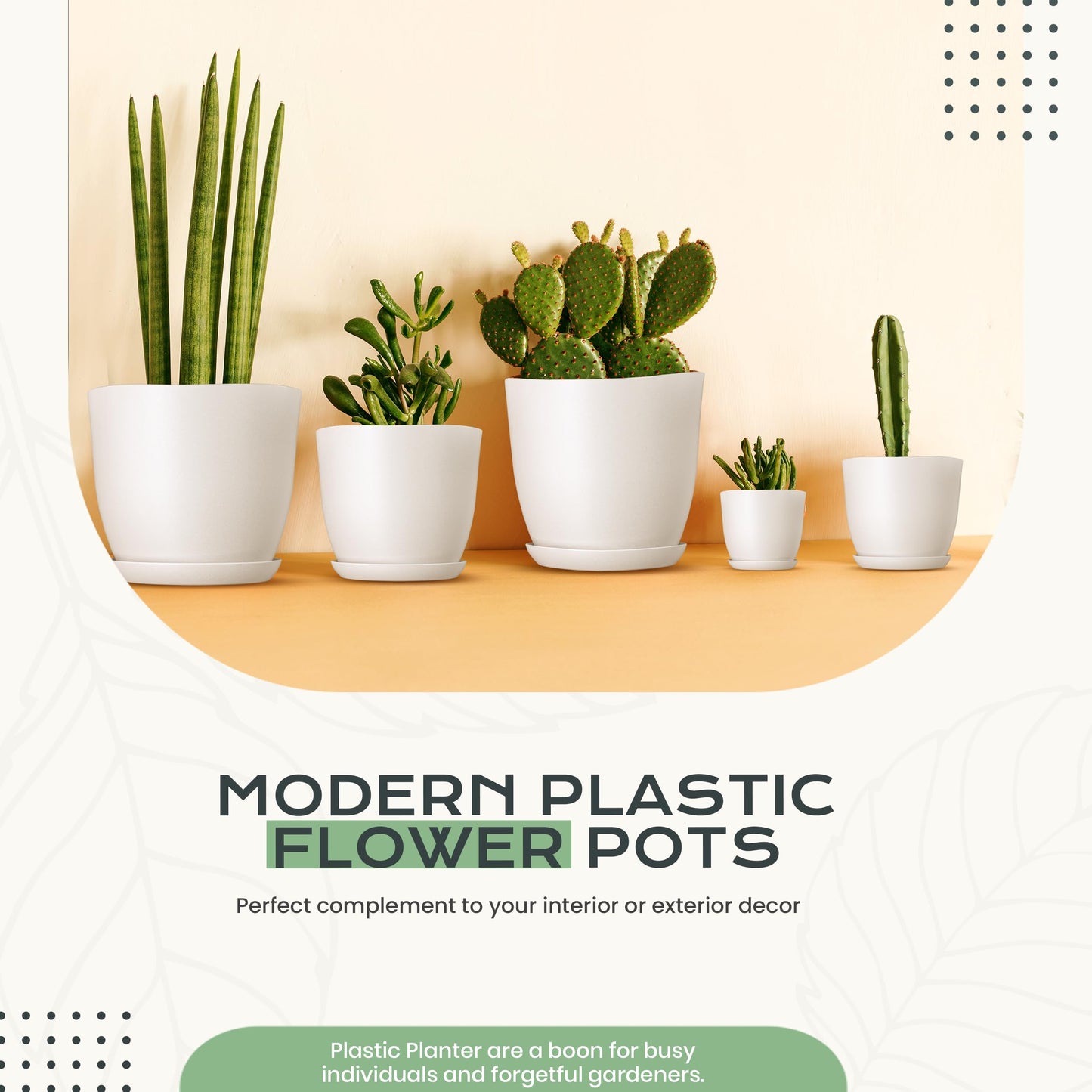 Utopia Home Plant Pots Indoor with Drainage Holes – Set of 5 White Plastic Flower Pots (7/6.6/6/5.3/4.8 Inch) – Modern Planters for Indoor Plants, Room & Office Décor, Great Stocking Stuffers