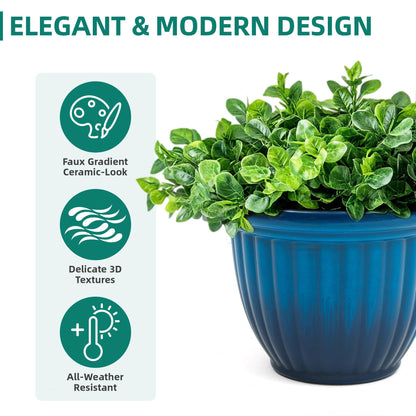 Autodaya 22" Urn Planters Outdoor Planter for Plants Set of 2 Timeless Plastic Large Flower Pot with Drainage Hole Terrazzo White Garden Pots for Porch, Patio Christmas Decor