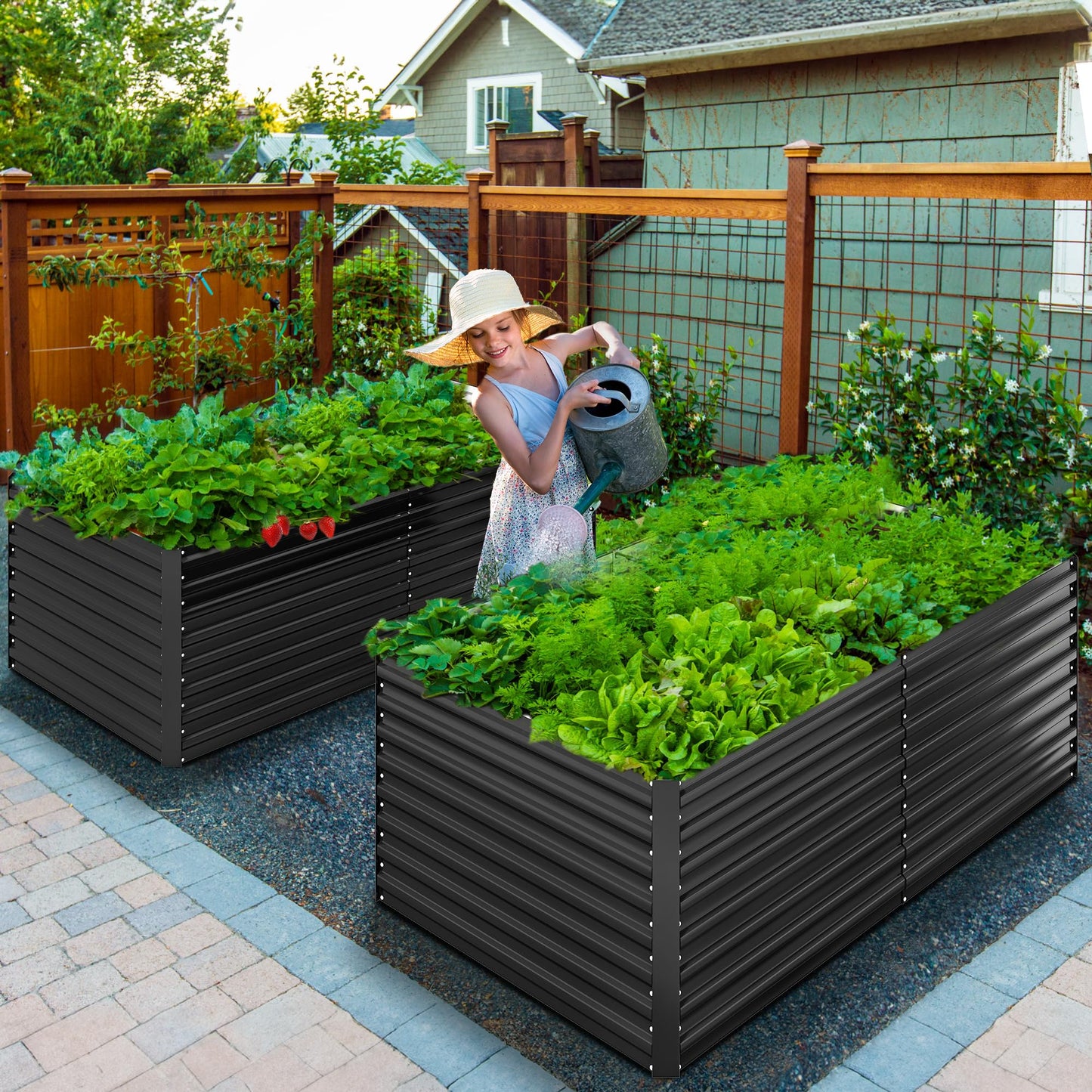 YITAHOME 8x4x1.5ft 2pcs Large Raised Garden Bed Kit, Galvanized Metal Planter Box with Gloves, Outdoor Above Ground Planters for Plants Vegetables Flowers, Silver