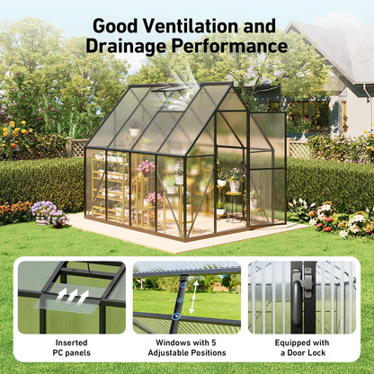 12x12 FT T-Shape Greenhouses, Polycarbonate Green House with UV Protection, Heavy Duty Greenhouse with Windproof Aluminum Frame, Roof Vent & Quick-Install Design for Backyard or Garden Use