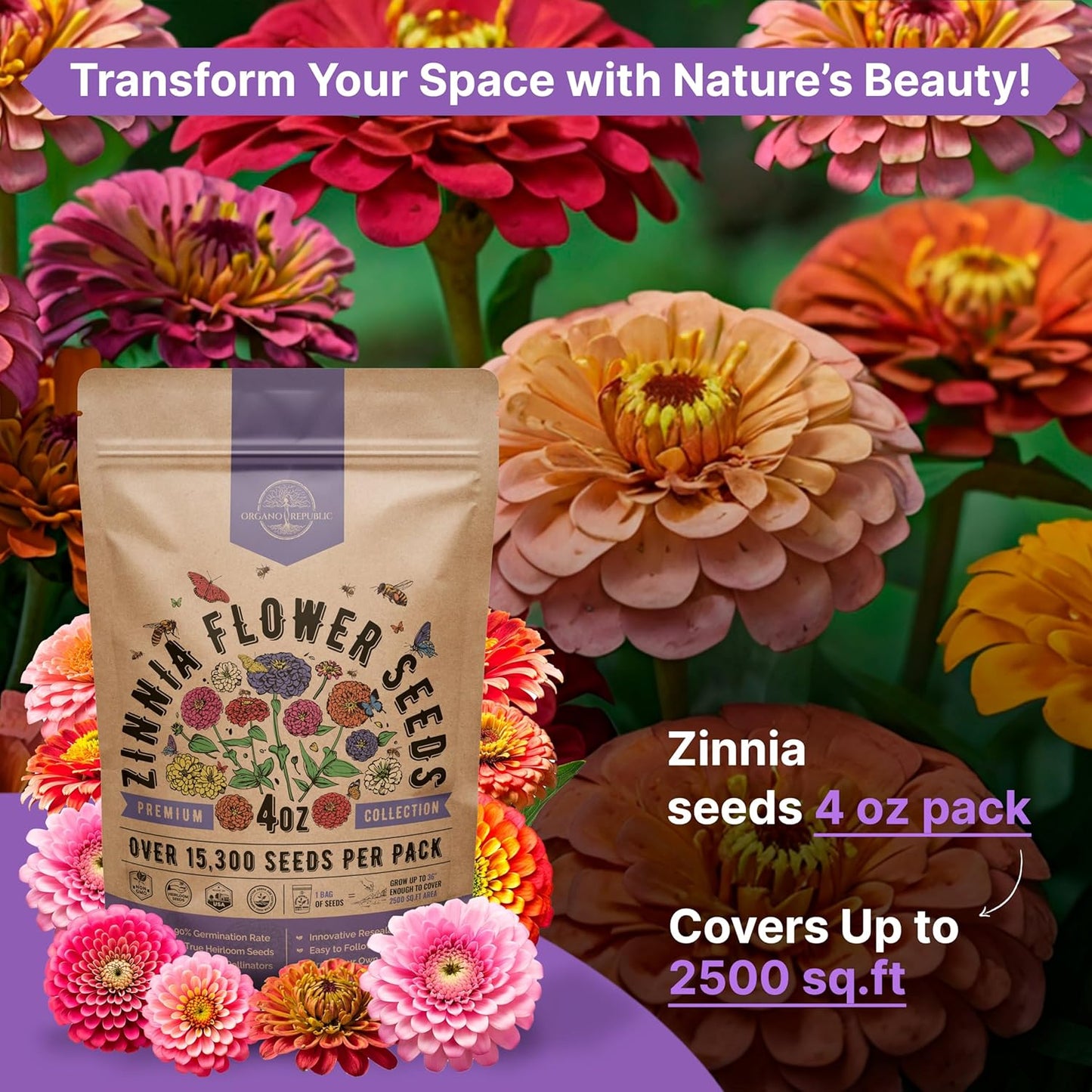 Sunflower Mix Seeds Pack 8 oz - Over 10,300 Non-GMO Heirloom Sunflower Seeds for Planting, Annual Flowers in Individual Seed Packet for Planting Home Garden Indoor & Outdoor Gardening