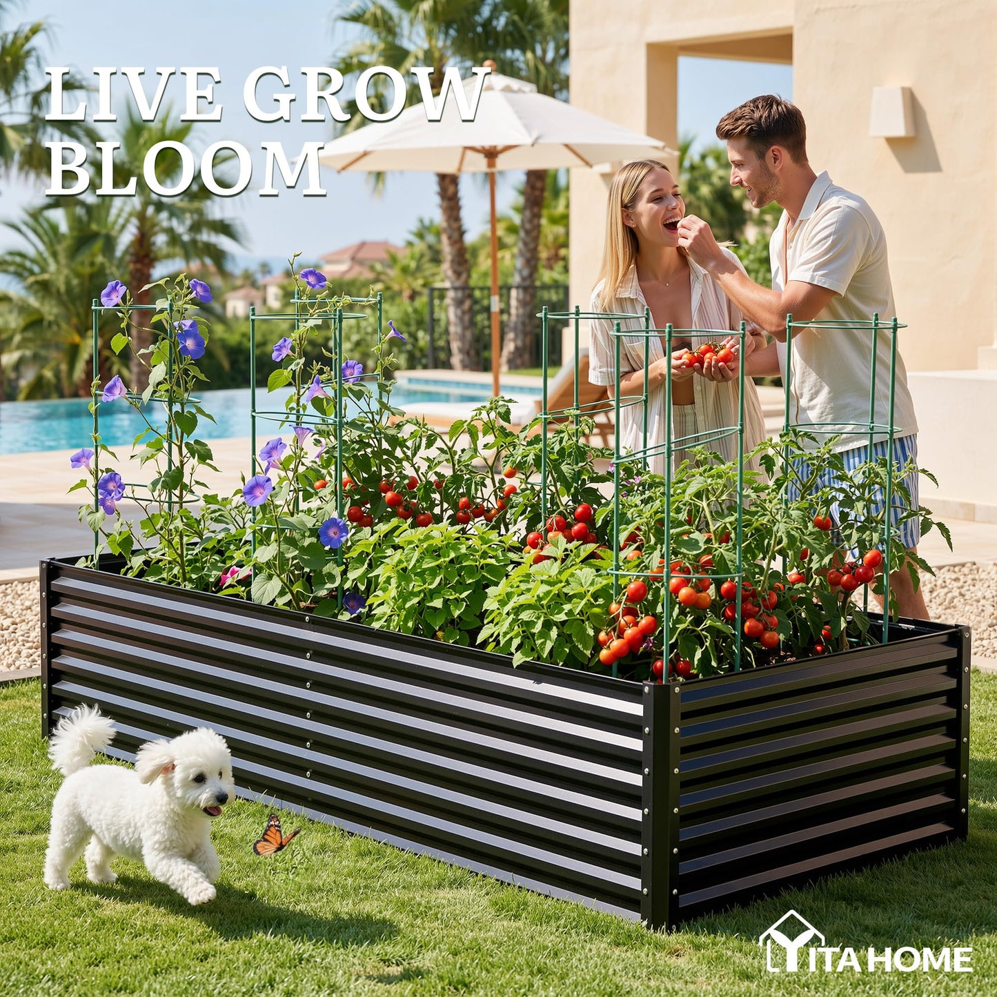 YITAHOME 8x4x1.5ft 2pcs Large Raised Garden Bed Kit, Galvanized Metal Planter Box with Gloves, Outdoor Above Ground Planters for Plants Vegetables Flowers, Silver