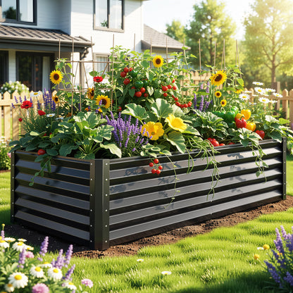 YITAHOME 6pcs 8x4x2 ft Galvanized Raised Garden Bed Kit, Large Metal Planter Box with Gloves, Safety Rubber & Support Rod, Outdoor Flower Bed for Plants Vegetables, Green