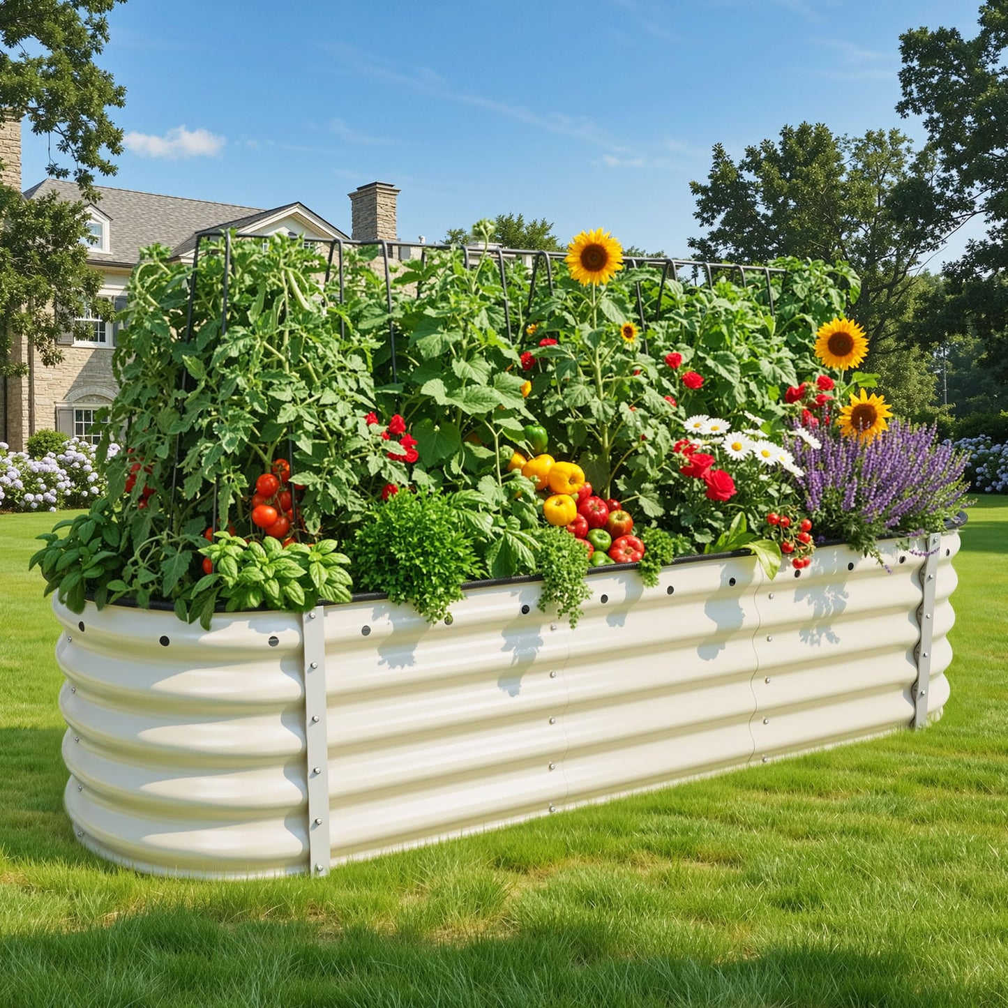 YITAHOME 6pcs 8x4x2 ft Galvanized Raised Garden Bed Kit, Large Metal Planter Box with Gloves, Safety Rubber & Support Rod, Outdoor Flower Bed for Plants Vegetables, Green