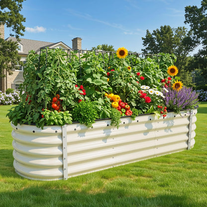 YITAHOME 8x4x1.5ft 2pcs Large Raised Garden Bed Kit, Galvanized Metal Planter Box with Gloves, Outdoor Above Ground Planters for Plants Vegetables Flowers, Silver