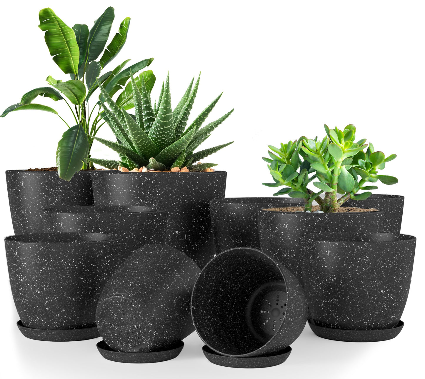 Utopia Home Plant Pots Indoor with Drainage Holes – Set of 5 White Plastic Flower Pots (7/6.6/6/5.3/4.8 Inch) – Modern Planters for Indoor Plants, Room & Office Décor, Great Stocking Stuffers