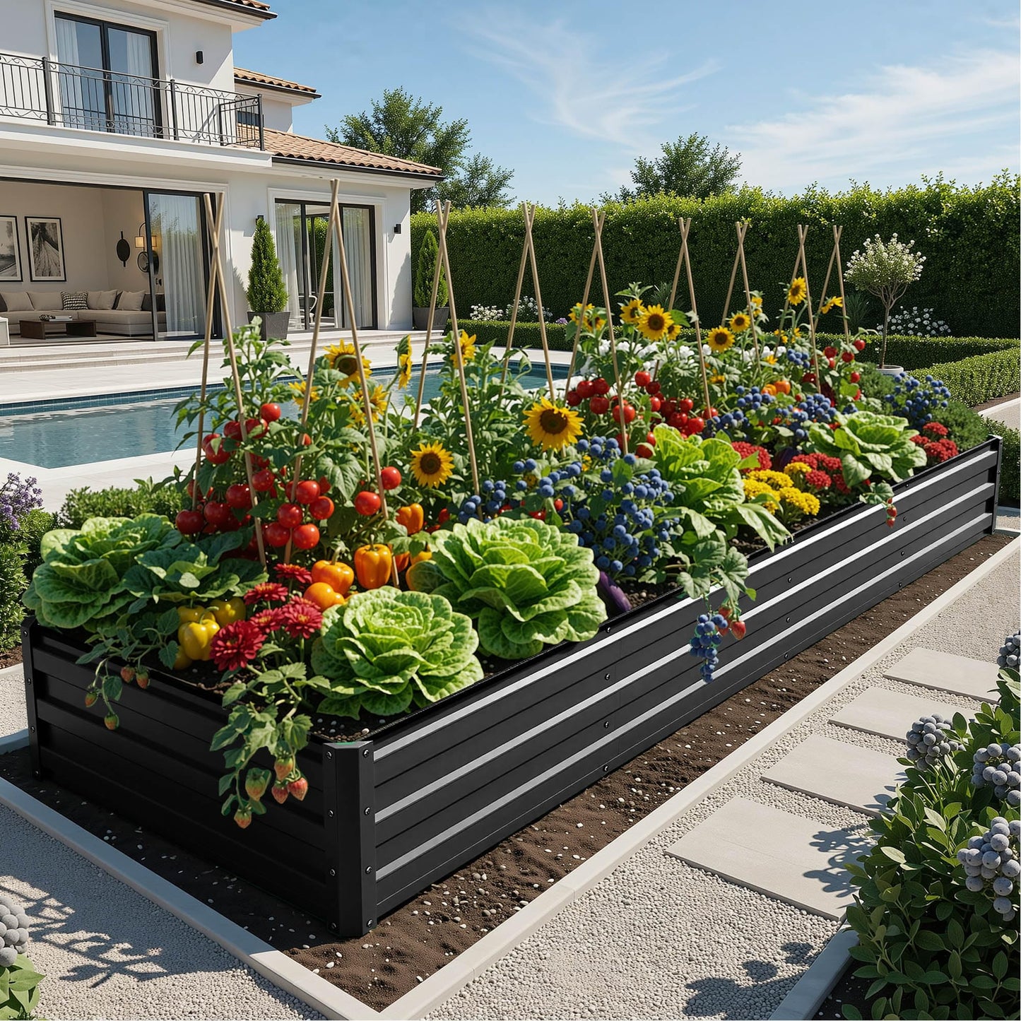 YITAHOME 6pcs 8x4x2 ft Galvanized Raised Garden Bed Kit, Large Metal Planter Box with Gloves, Safety Rubber & Support Rod, Outdoor Flower Bed for Plants Vegetables, Green