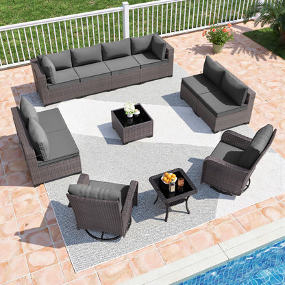 13 PCS Outdoor Patio Furniture Set,Outdoor Sectional Furniture with 43" 55000 BTU Gas Propane Fire Pit Table,All Weather PE Rattan Wicker Patio Conversation Set,Navy Blue