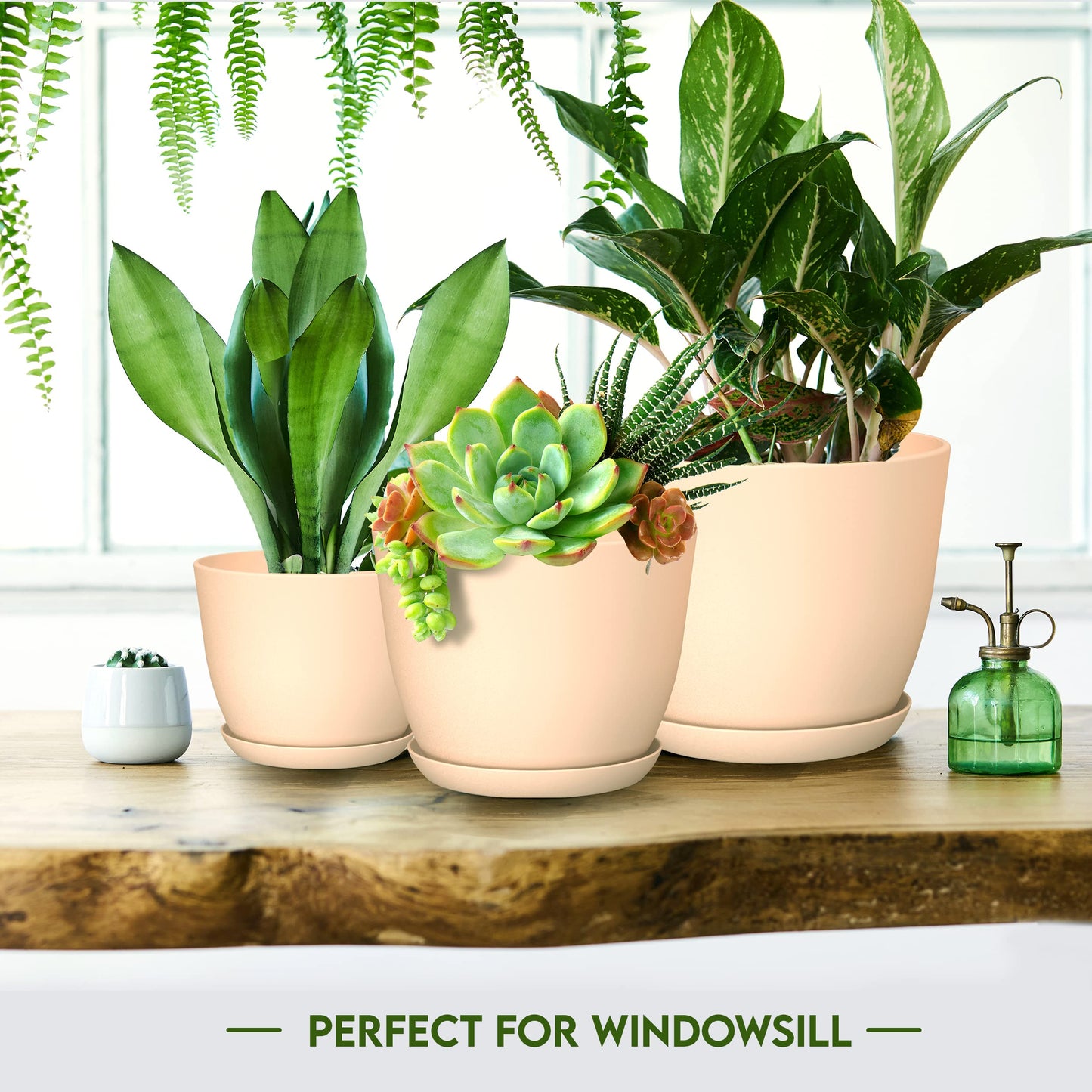 Utopia Home Plant Pots Indoor with Drainage Holes – Set of 5 White Plastic Flower Pots (7/6.6/6/5.3/4.8 Inch) – Modern Planters for Indoor Plants, Room & Office Décor, Great Stocking Stuffers