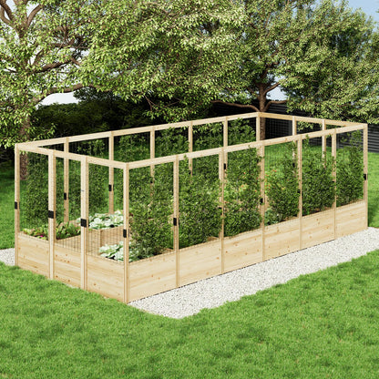AMERLIFE Raised Garden Bed with Deer Proof Fence, 7.5Wx17Dx6H Outdoor Wooden Raised Garden Bed Planter with 19" Depth Planter Box