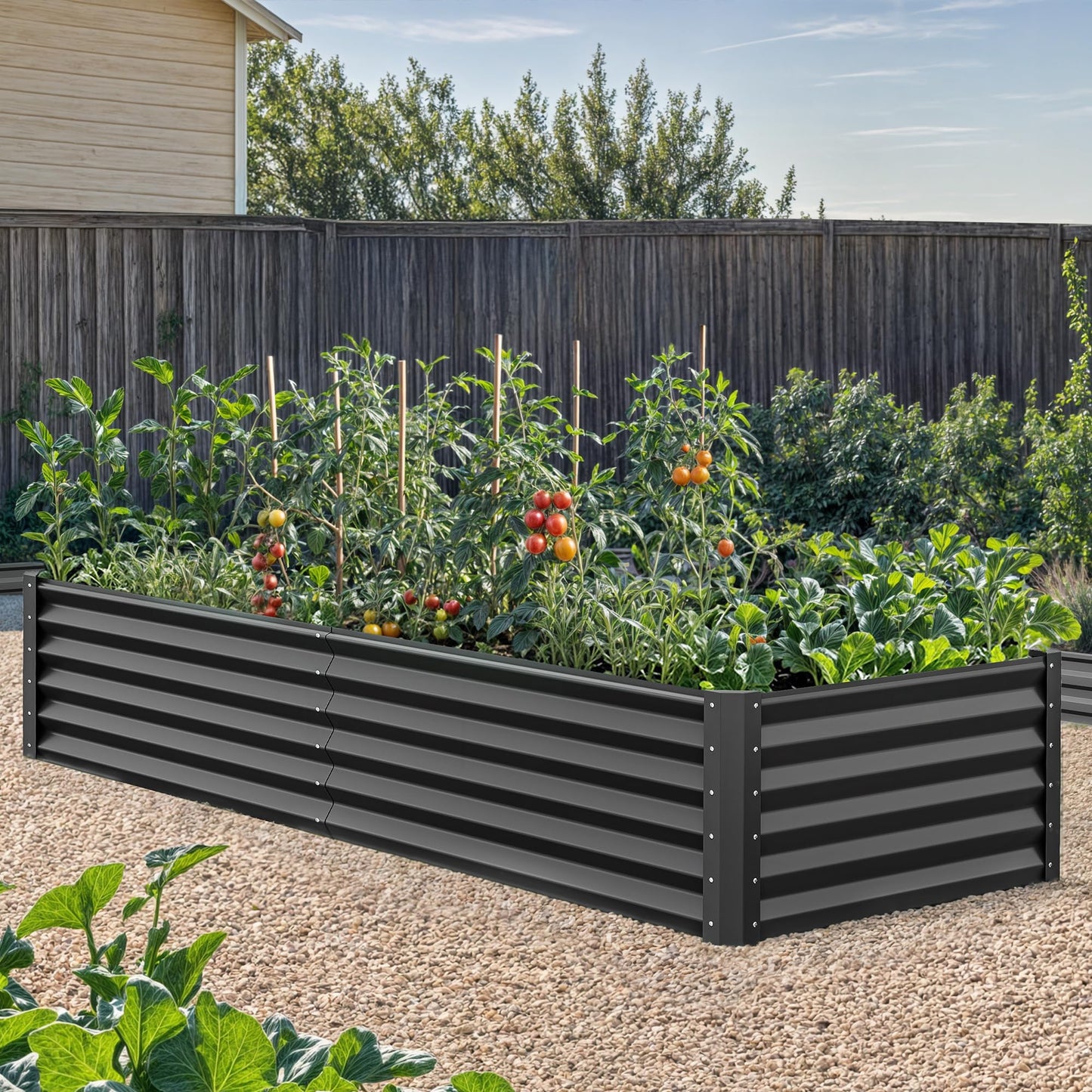 YITAHOME 6pcs 8x4x2 ft Galvanized Raised Garden Bed Kit, Large Metal Planter Box with Gloves, Safety Rubber & Support Rod, Outdoor Flower Bed for Plants Vegetables, Green