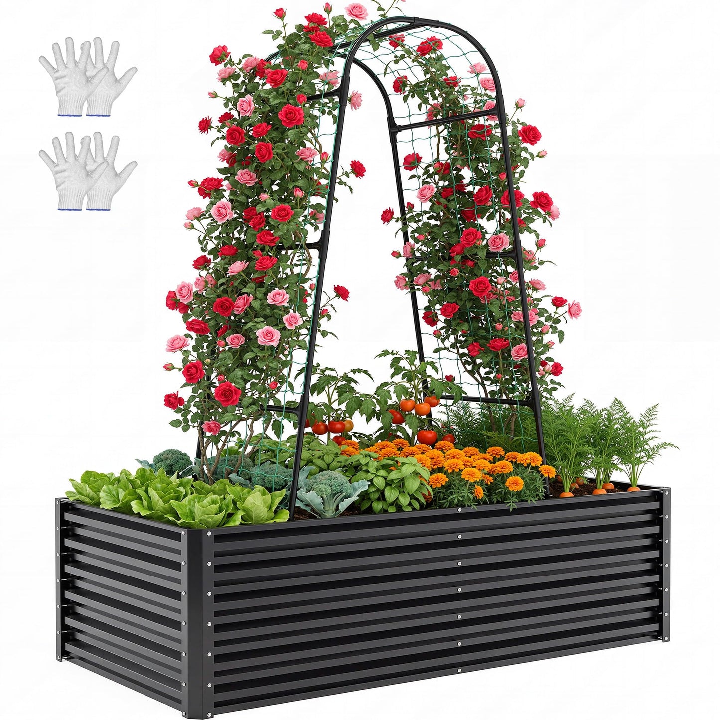 YITAHOME 8x4x1.5ft 2pcs Large Raised Garden Bed Kit, Galvanized Metal Planter Box with Gloves, Outdoor Above Ground Planters for Plants Vegetables Flowers, Silver