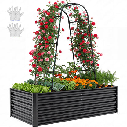 YITAHOME 8x4x1.5ft 2pcs Large Raised Garden Bed Kit, Galvanized Metal Planter Box with Gloves, Outdoor Above Ground Planters for Plants Vegetables Flowers, Silver