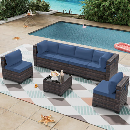13 PCS Outdoor Patio Furniture Set,Outdoor Sectional Furniture with 43" 55000 BTU Gas Propane Fire Pit Table,All Weather PE Rattan Wicker Patio Conversation Set,Navy Blue
