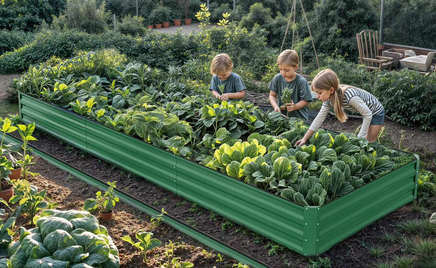 YITAHOME 6pcs 8x4x2 ft Galvanized Raised Garden Bed Kit, Large Metal Planter Box with Gloves, Safety Rubber & Support Rod, Outdoor Flower Bed for Plants Vegetables, Green