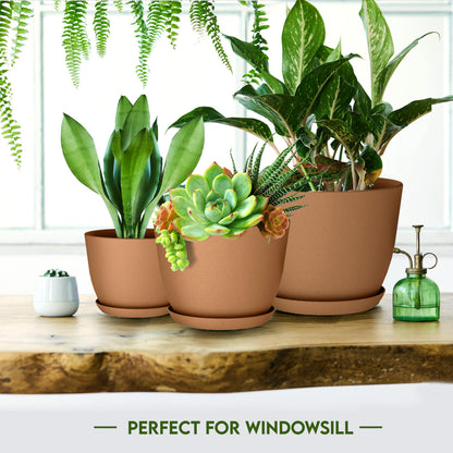 Utopia Home Plant Pots Indoor with Drainage Holes – Set of 5 White Plastic Flower Pots (7/6.6/6/5.3/4.8 Inch) – Modern Planters for Indoor Plants, Room & Office Décor, Great Stocking Stuffers