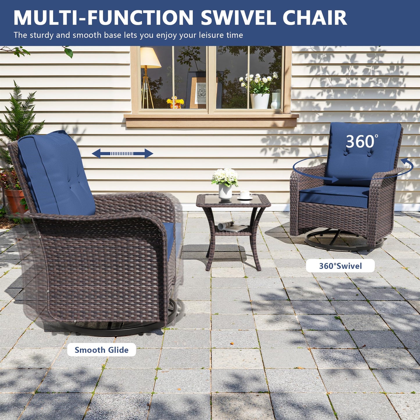 13 PCS Outdoor Patio Furniture Set,Outdoor Sectional Furniture with 43" 55000 BTU Gas Propane Fire Pit Table,All Weather PE Rattan Wicker Patio Conversation Set,Navy Blue