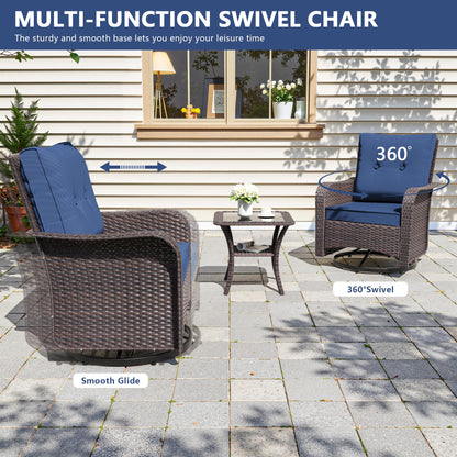 13 PCS Outdoor Patio Furniture Set,Outdoor Sectional Furniture with 43" 55000 BTU Gas Propane Fire Pit Table,All Weather PE Rattan Wicker Patio Conversation Set,Navy Blue