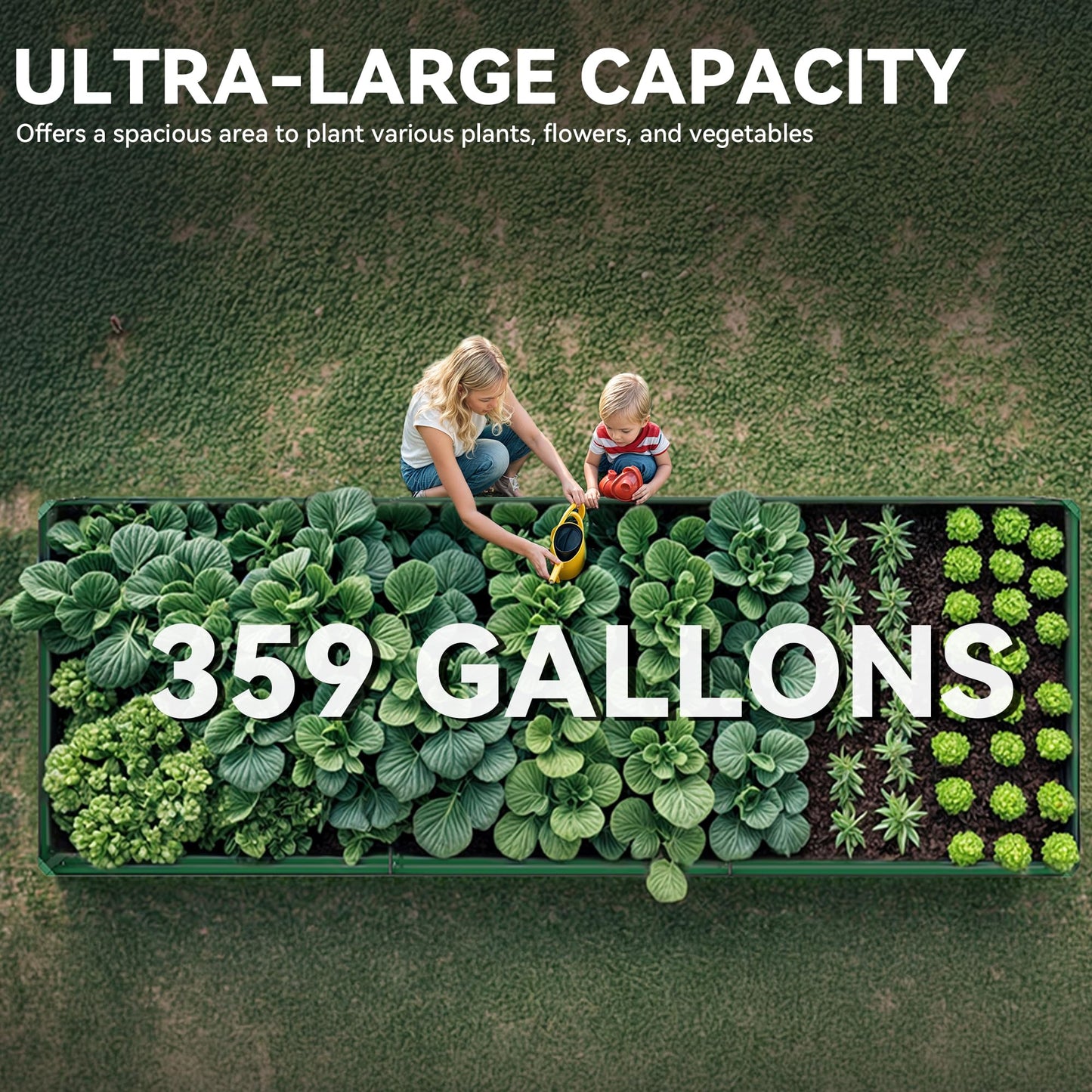 YITAHOME 6pcs 8x4x2 ft Galvanized Raised Garden Bed Kit, Large Metal Planter Box with Gloves, Safety Rubber & Support Rod, Outdoor Flower Bed for Plants Vegetables, Green
