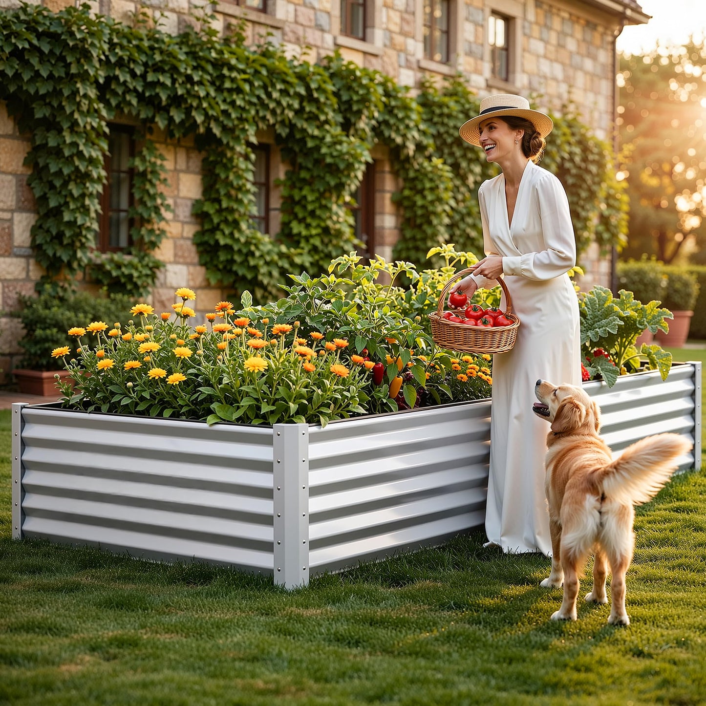 YITAHOME 8x4x1.5ft 2pcs Large Raised Garden Bed Kit, Galvanized Metal Planter Box with Gloves, Outdoor Above Ground Planters for Plants Vegetables Flowers, Silver