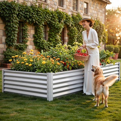 YITAHOME 8x4x1.5ft 2pcs Large Raised Garden Bed Kit, Galvanized Metal Planter Box with Gloves, Outdoor Above Ground Planters for Plants Vegetables Flowers, Silver