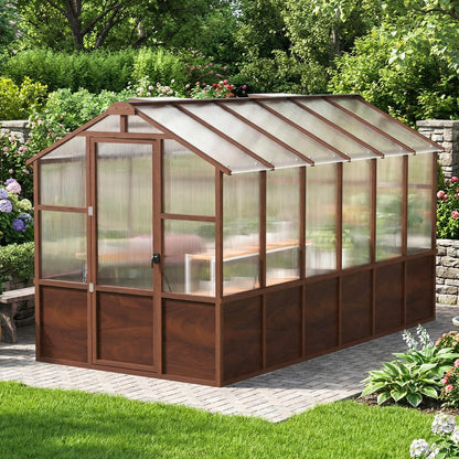 Jocoevol 6x12FT Greenhouse for Outdoors, Wooden Frame Polycarbonate Green House w/ Adjustable Roof Vent and Lockable Door Handle, Walk-in Greenhouses for Outside Garden Backyard