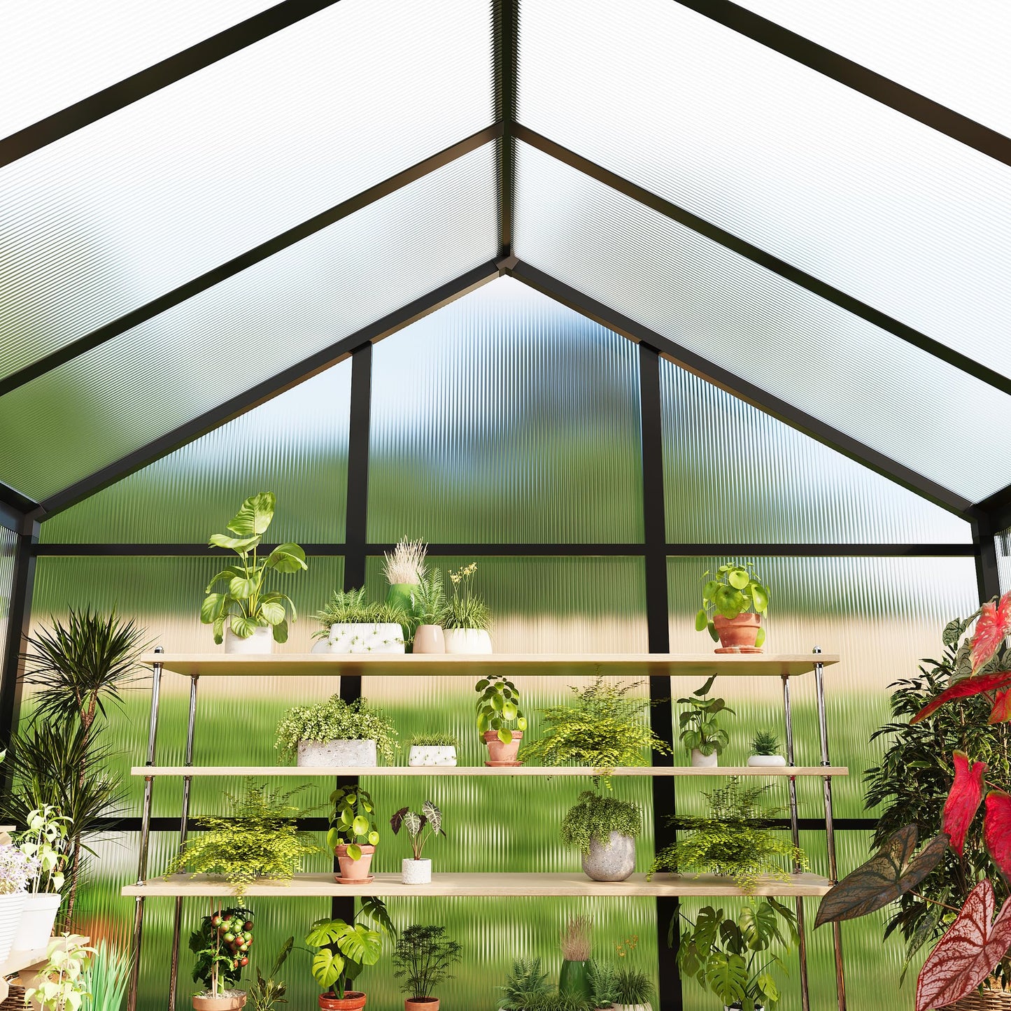 IDEALHOUSE 8×10 FT Greenhouse, Large Walk in Greenhouses for Outdoors and Garden Planting, Polycarbonate Greenhouse with Enhanced Aluminum Frame, Green Houses with Quick Setup Structure and Roof Vent