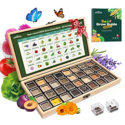Lush&Dew Year-Round USDA Zone 9 Seed Bank, Gardening Gifts for Women Men, 32 Varieties Non-GMO Heirloom Seeds of Vegetables Herbs Fruits, Gift for Mom Dad, Survival Seed Kit for Raised Garden Beds