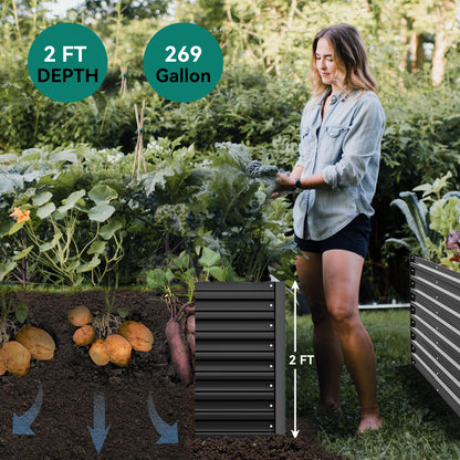 YITAHOME 8x4x1.5ft 2pcs Large Raised Garden Bed Kit, Galvanized Metal Planter Box with Gloves, Outdoor Above Ground Planters for Plants Vegetables Flowers, Silver