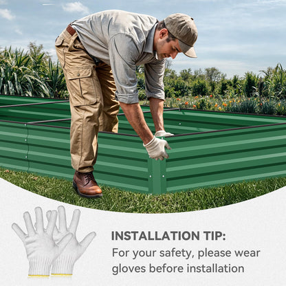 YITAHOME 6pcs 8x4x2 ft Galvanized Raised Garden Bed Kit, Large Metal Planter Box with Gloves, Safety Rubber & Support Rod, Outdoor Flower Bed for Plants Vegetables, Green