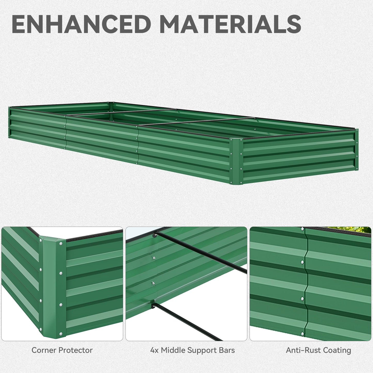 YITAHOME 6pcs 8x4x2 ft Galvanized Raised Garden Bed Kit, Large Metal Planter Box with Gloves, Safety Rubber & Support Rod, Outdoor Flower Bed for Plants Vegetables, Green