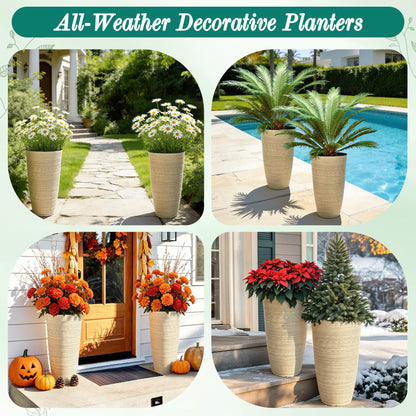 Autodaya 22" Urn Planters Outdoor Planter for Plants Set of 2 Timeless Plastic Large Flower Pot with Drainage Hole Terrazzo White Garden Pots for Porch, Patio Christmas Decor