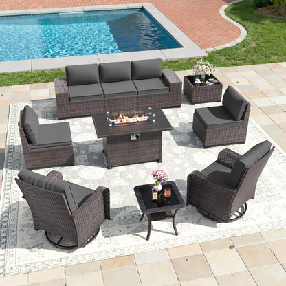13 PCS Outdoor Patio Furniture Set,Outdoor Sectional Furniture with 43" 55000 BTU Gas Propane Fire Pit Table,All Weather PE Rattan Wicker Patio Conversation Set,Navy Blue