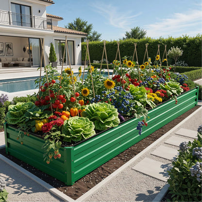 YITAHOME 6pcs 8x4x2 ft Galvanized Raised Garden Bed Kit, Large Metal Planter Box with Gloves, Safety Rubber & Support Rod, Outdoor Flower Bed for Plants Vegetables, Green