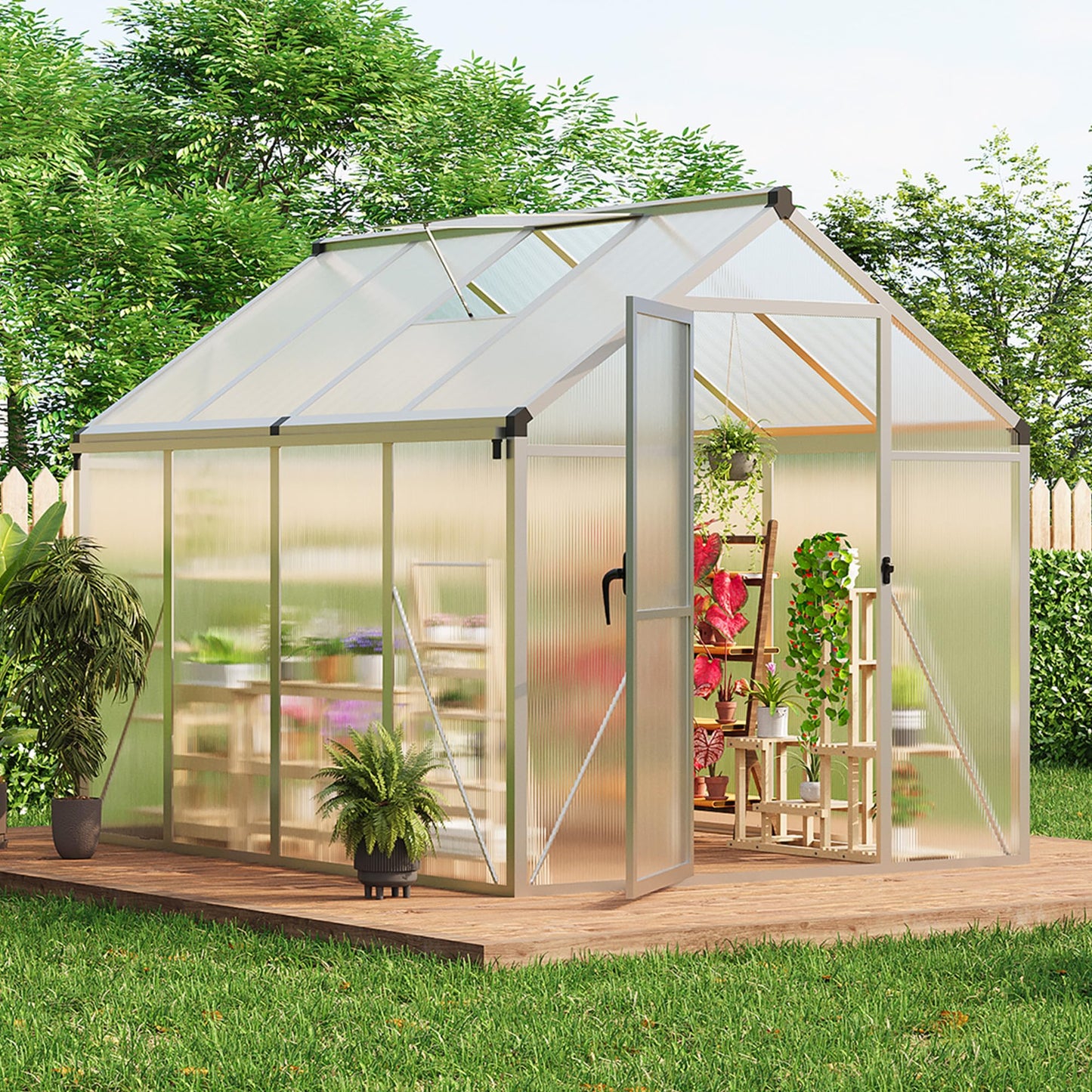 IDEALHOUSE 8×10 FT Greenhouse, Large Walk in Greenhouses for Outdoors and Garden Planting, Polycarbonate Greenhouse with Enhanced Aluminum Frame, Green Houses with Quick Setup Structure and Roof Vent