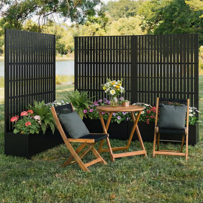 72" H Metal Raised Garden Bed with Trellis and Wheels, Privacy Screen Outdoor Planter Box with Decor Leaf Pattern, Large Mobile Vertical Planter for Patio, Balcony & Backyard