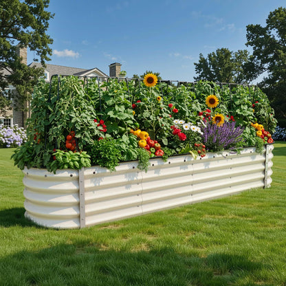 YITAHOME 6pcs 8x4x2 ft Galvanized Raised Garden Bed Kit, Large Metal Planter Box with Gloves, Safety Rubber & Support Rod, Outdoor Flower Bed for Plants Vegetables, Green