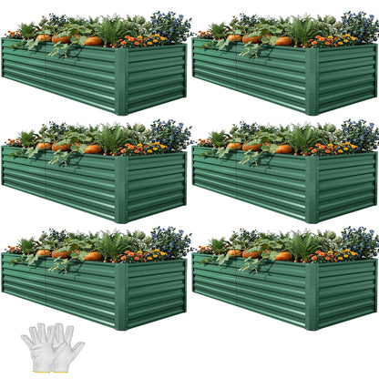 YITAHOME 6pcs 8x4x2 ft Galvanized Raised Garden Bed Kit, Large Metal Planter Box with Gloves, Safety Rubber & Support Rod, Outdoor Flower Bed for Plants Vegetables, Green