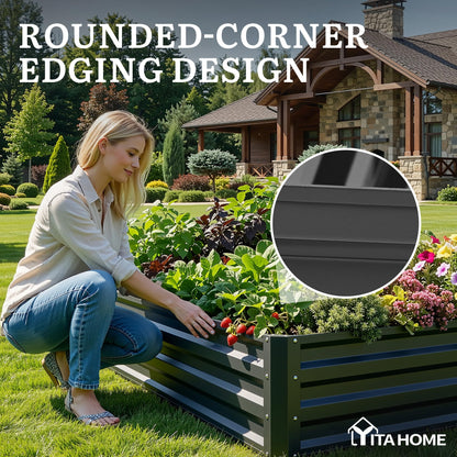 YITAHOME 6pcs 8x4x2 ft Galvanized Raised Garden Bed Kit, Large Metal Planter Box with Gloves, Safety Rubber & Support Rod, Outdoor Flower Bed for Plants Vegetables, Green