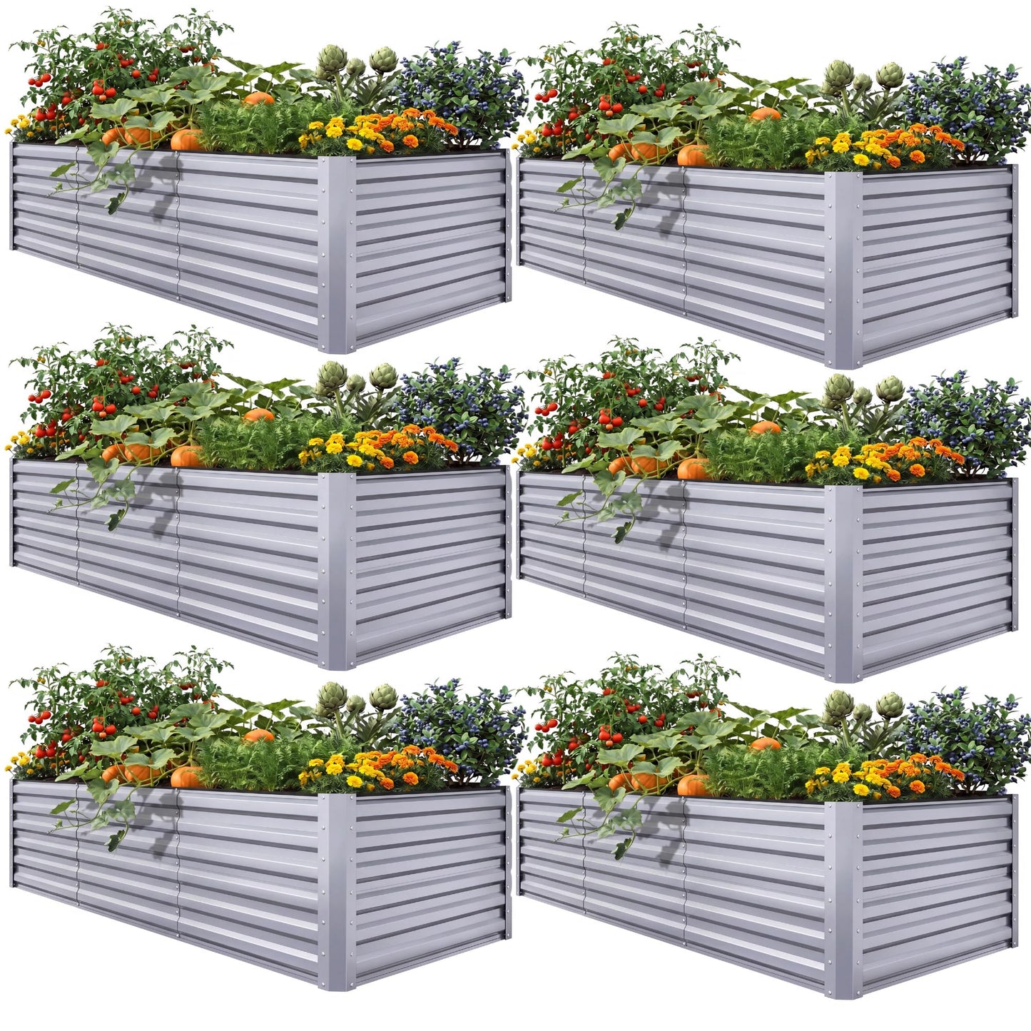 YITAHOME 6pcs 8x4x2 ft Galvanized Raised Garden Bed Kit, Large Metal Planter Box with Gloves, Safety Rubber & Support Rod, Outdoor Flower Bed for Plants Vegetables, Green
