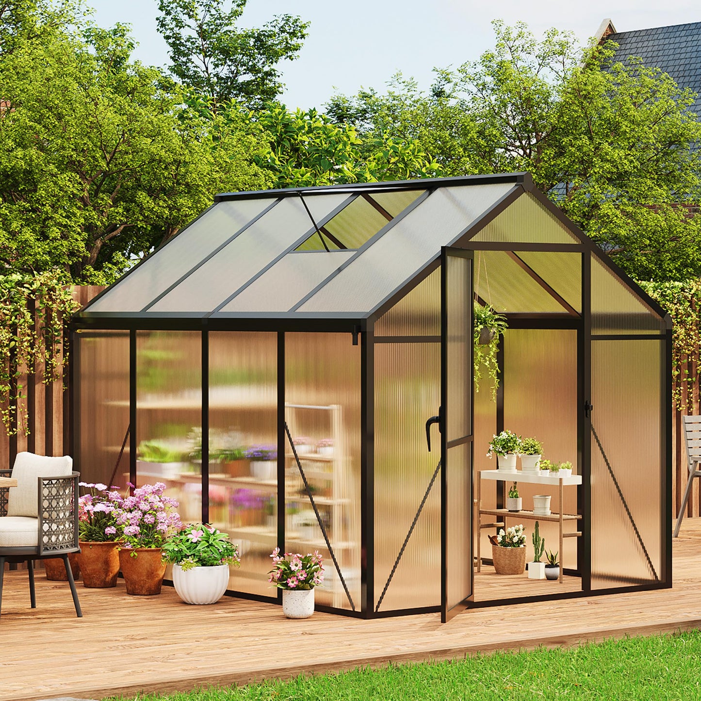 IDEALHOUSE 8×10 FT Greenhouse, Large Walk in Greenhouses for Outdoors and Garden Planting, Polycarbonate Greenhouse with Enhanced Aluminum Frame, Green Houses with Quick Setup Structure and Roof Vent