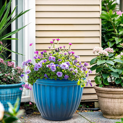 Autodaya 22" Urn Planters Outdoor Planter for Plants Set of 2 Timeless Plastic Large Flower Pot with Drainage Hole Terrazzo White Garden Pots for Porch, Patio Christmas Decor
