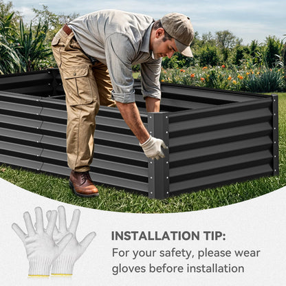 YITAHOME 6pcs 8x4x2 ft Galvanized Raised Garden Bed Kit, Large Metal Planter Box with Gloves, Safety Rubber & Support Rod, Outdoor Flower Bed for Plants Vegetables, Green