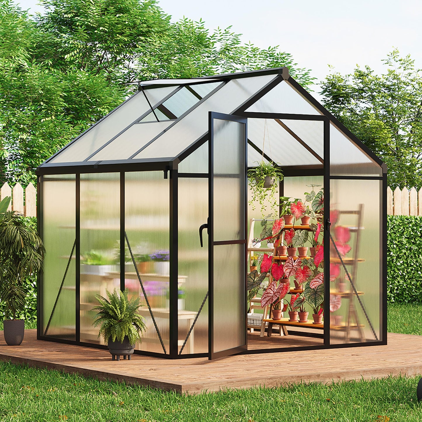 IDEALHOUSE 8×10 FT Greenhouse, Large Walk in Greenhouses for Outdoors and Garden Planting, Polycarbonate Greenhouse with Enhanced Aluminum Frame, Green Houses with Quick Setup Structure and Roof Vent